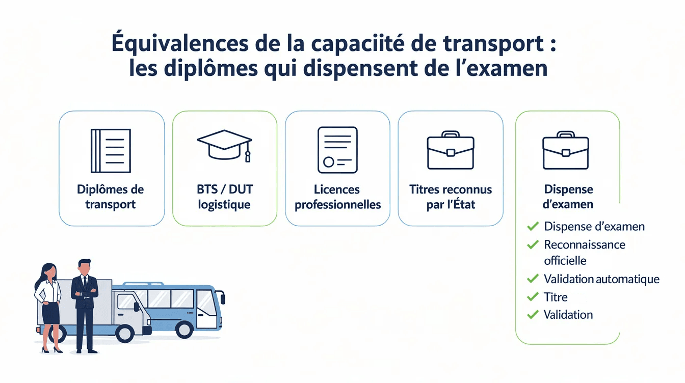 Équivalence capacité de transport : diplômes et titres dispensant de l'examen
