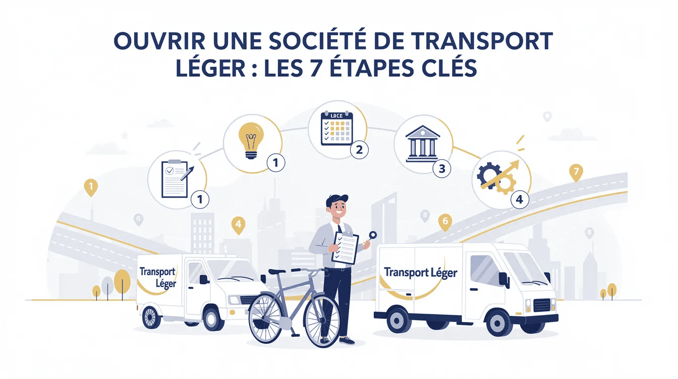 Infographie des 7 étapes pour ouvrir une société de transport léger avec véhicules utilitaires