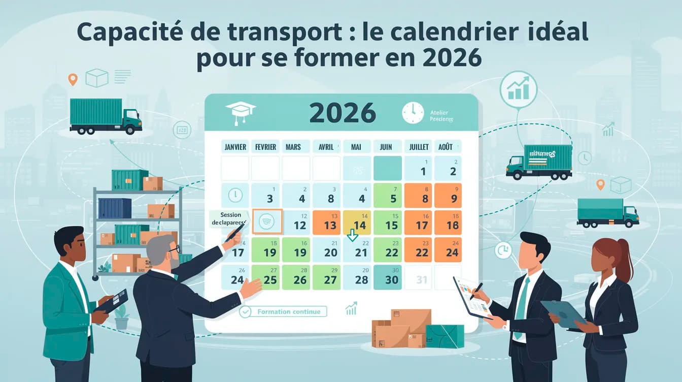 Calendrier capacité de transport 2026 avec sessions de formation planifiées et professionnels du secteur